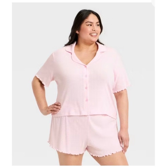 wild fable Other - Wild Fable Pale Orchid Pointelle Pajama Set 2X Plus Size Short Sleeve Shorts NWT